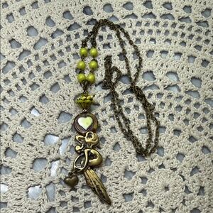 Bohemian fairy Charm pendant & chartreuse glass beaded necklace